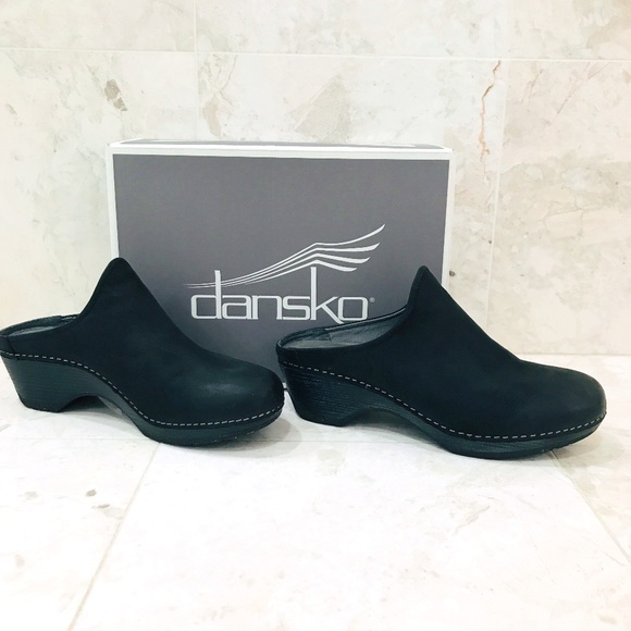 Dansko Shoes - DANSKO {40} Black Mules Melody Leather Burnished Calf